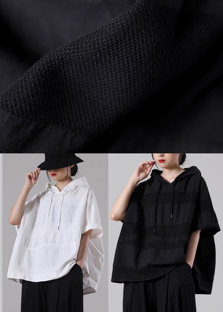 Women White hooded side open Cotton T Shirt Summer - bagstylebliss