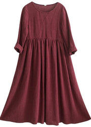 Women Wine red O-Neck Patchwork Spring Dresses - bagstylebliss