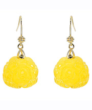 Women Yellow 14K Gold Amber Beeswax Floral Drop Earrings