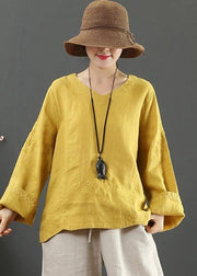 Women Yellow Clothes V Neck Embroidery Dresses Spring Blouse - bagstylebliss