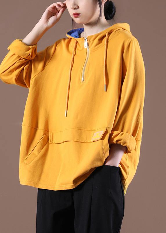Women Yellow Cotton Unique Hooded Boho Spring Tops - bagstylebliss