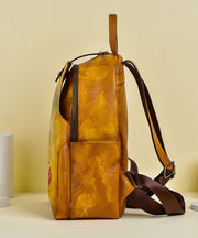 Women Yellow Graffiti Paitings Calf Leather Backpack Bag