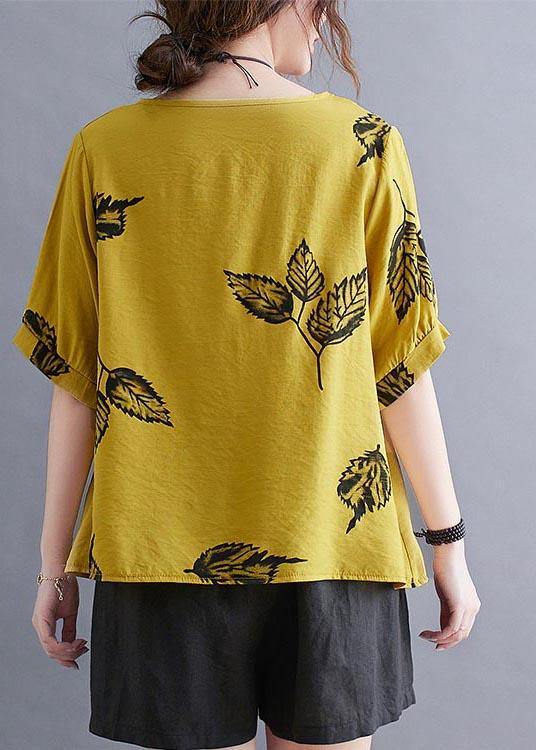 Women Yellow Half Sleeve Shirt Tops Summer Cotton Linen - bagstylebliss