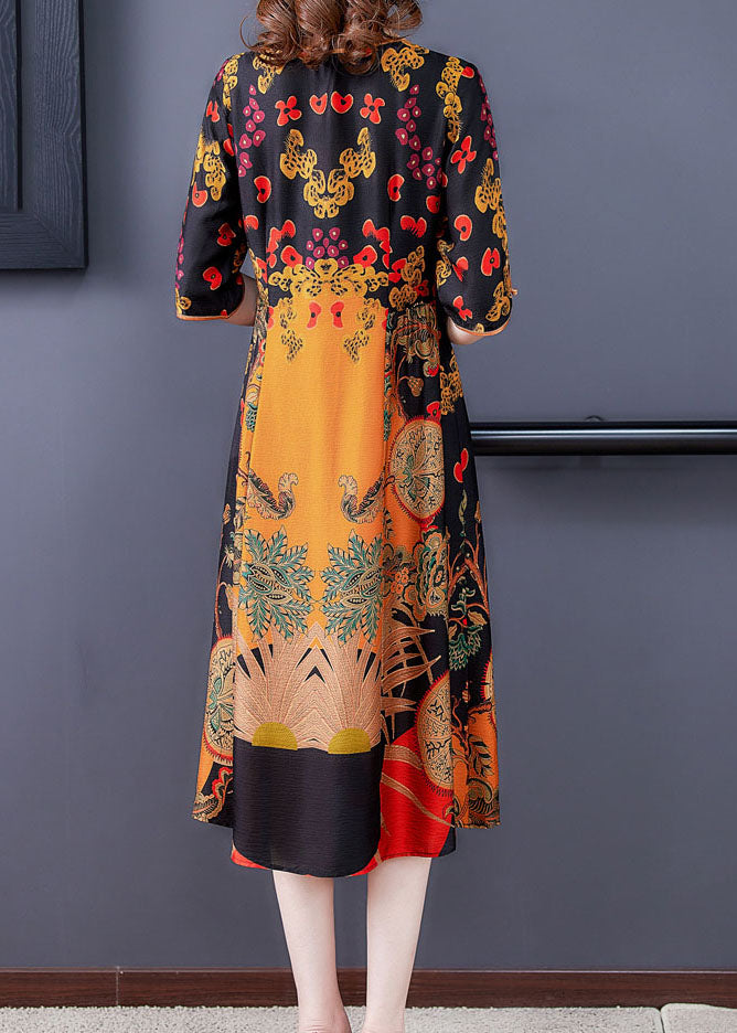 Women Yellow O-Neck Print Silk Women&