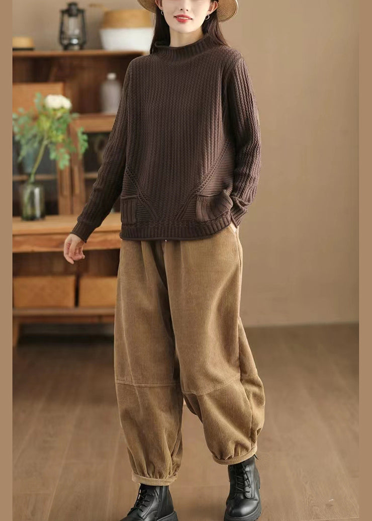 Women Yellow Oversized Patchwork Warm Fleece Corduroy Pants Winter