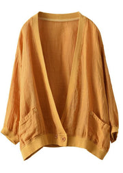 Women Yellow Patchwork Pockets Fall Button Long Sleeve Shirt Tops - bagstylebliss