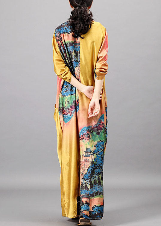 Women Yellow Print Bat wing Sleeve Fall Dresses