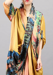 Women Yellow Print Bat wing Sleeve Fall Dresses