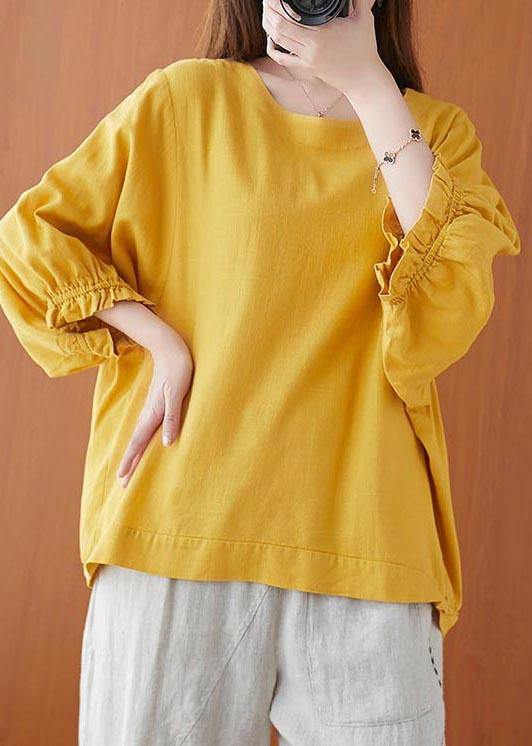 Women Yellow Ruffled Cotton Summer Shirt Top - bagstylebliss