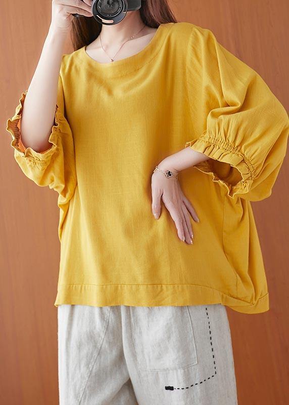 Women Yellow Ruffled Cotton Summer Shirt Top - bagstylebliss