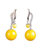 Women Yellow Sterling Silver Beeswax Ball Drop Earrings