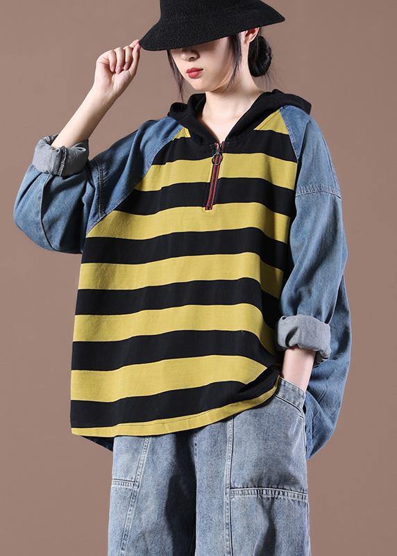 Women Yellow Striped Beautiful Asymmetrical Design Boho Autumn Fashion Ideas Tops - bagstylebliss