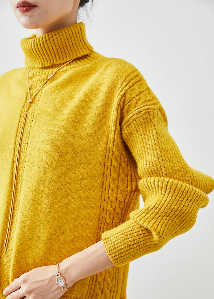 Women Yellow Turtle Neck Warm Knit Two Pieces Set Fall