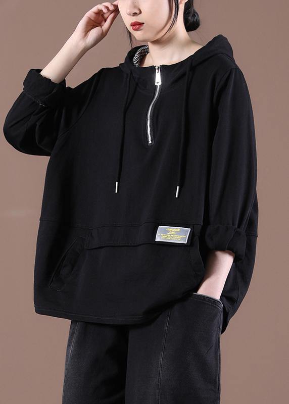Women Zipper Spring Modern Blouse Black Tops - bagstylebliss