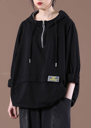 Women Zipper Spring Modern Blouse Black Tops - bagstylebliss