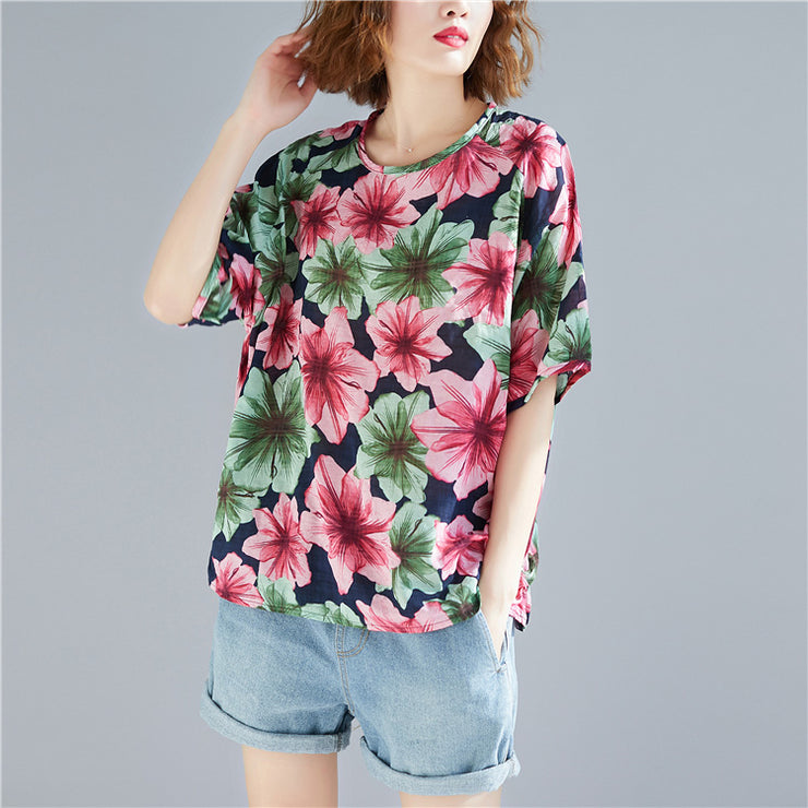 Women asymmetric cotton box top Korea Tutorials floral cotton top