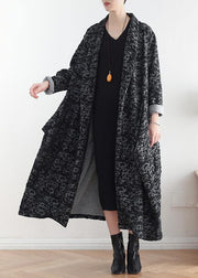 Women asymmetric fine clothes dark gray jacquard Midi coats - bagstylebliss
