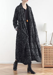 Women asymmetric fine clothes dark gray jacquard Midi coats - bagstylebliss