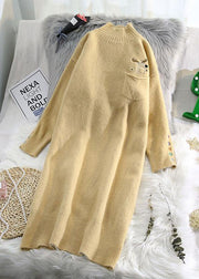 Women beige Sweater dresses Largo half high neck daily wild knit dresses - bagstylebliss