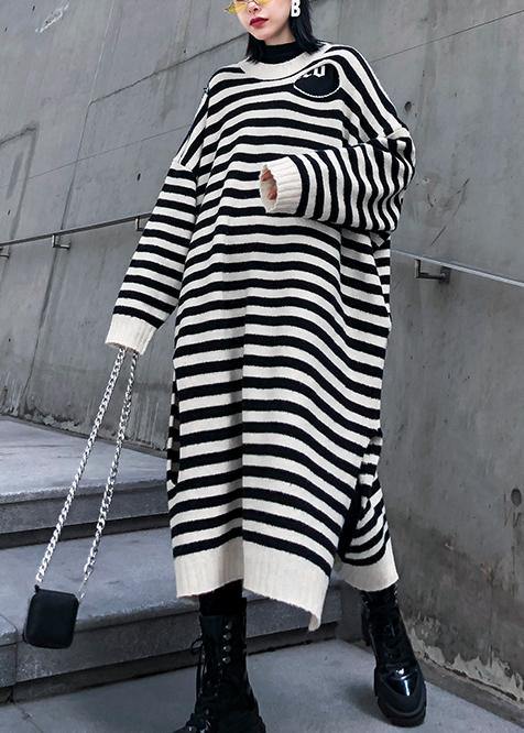 Women beige striped Sweater outfits Design o neck Hole DIY  sweater dresses - bagstylebliss