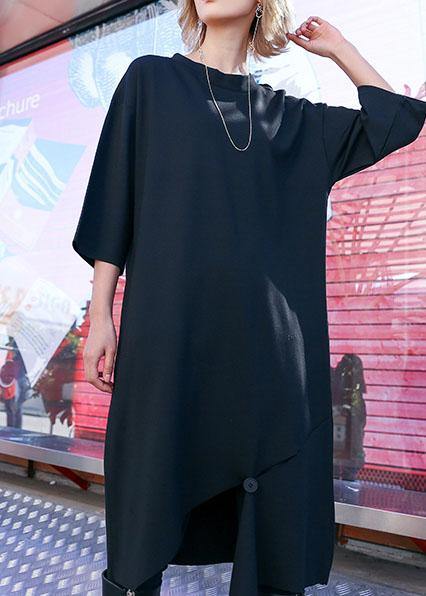 Women black Cotton Tunics open hem design loose fall Dress - bagstylebliss