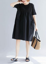 Women black Cotton blended o neck pockets loose summer Dresses - bagstylebliss