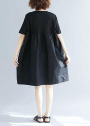 Women black Cotton blended o neck pockets loose summer Dresses - bagstylebliss