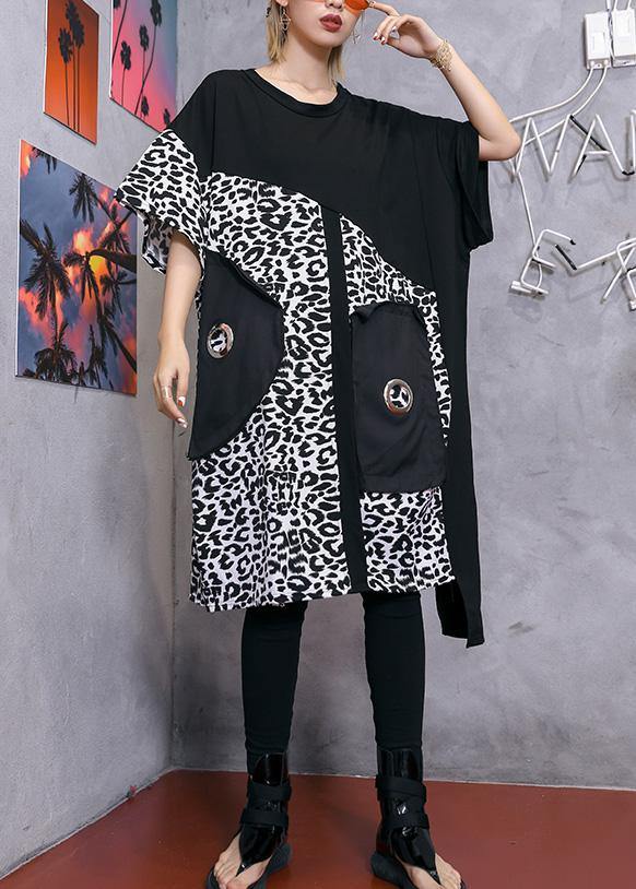 Women black Cotton blended quilting clothes plus size Inspiration o neck patchwork Plus Size Summer Dress - bagstylebliss