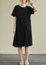 Women black Cotton clothes o neck Cinched oversized summer Dresses - bagstylebliss