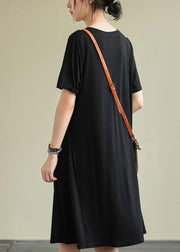 Women black Cotton clothes o neck Cinched oversized summer Dresses - bagstylebliss