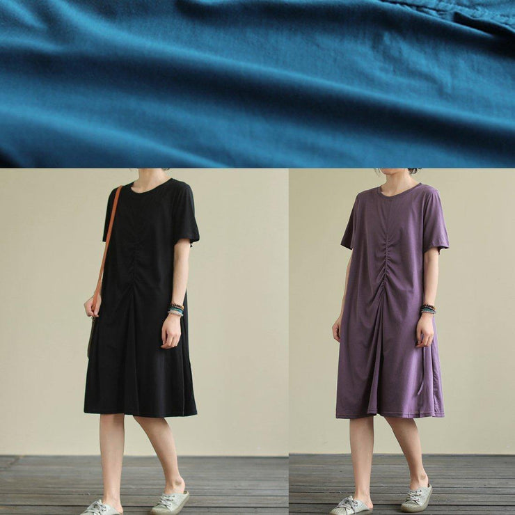 Women black Cotton clothes o neck Cinched oversized summer Dresses - bagstylebliss