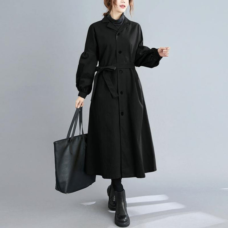 Women black Fashion coats Sewing lapel Button Down coats - bagstylebliss