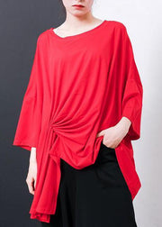 Women black Pakistani Irregular Design Unique cotton clothes For Pleated Solid Color T-Shirt - bagstylebliss