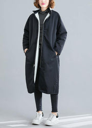 Women black Plus Size casual coats Fabrics zippered patchwork outwears - bagstylebliss