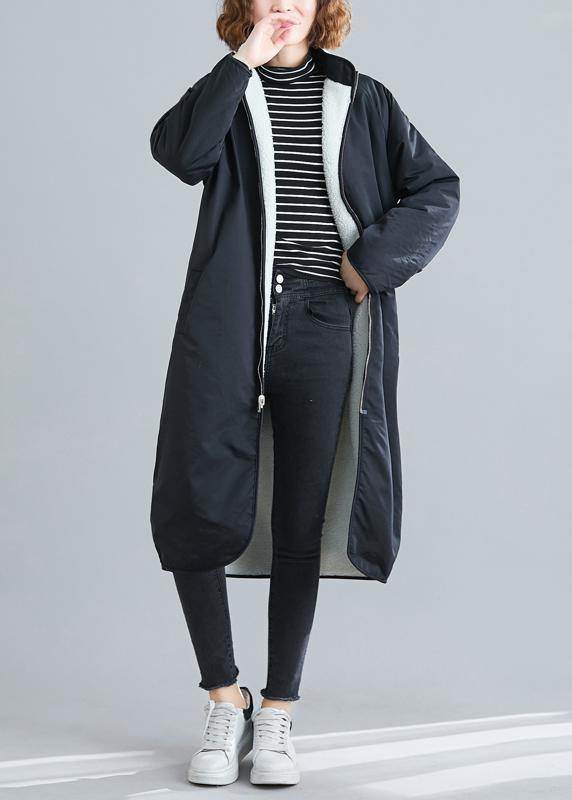 Women black Plus Size casual coats Fabrics zippered patchwork outwears - bagstylebliss