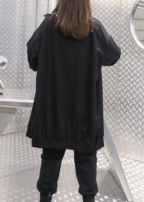 Women black Plus Size coat for woman Sleeve Stand zippered fall jackets - bagstylebliss