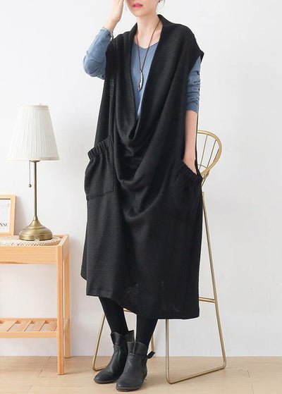 Women black Sweater dress outfit plus size o neck asymmetric Art knitwear - bagstylebliss