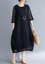 Women black cotton Tunic Mom Photography Half sleeve o neck loose Summer Dresses - bagstylebliss