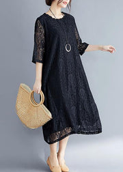 Women black cotton Tunic Mom Photography Half sleeve o neck loose Summer Dresses - bagstylebliss