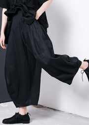 Women black cotton blended Solid Color Pleated Loose Bloomers - bagstylebliss