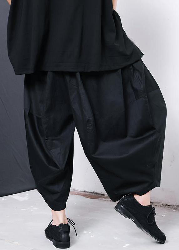 Women black cotton blended Solid Color Pleated Loose Bloomers - bagstylebliss
