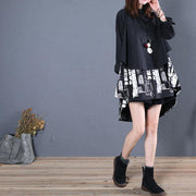 Women black cotton clothes For Women patchwork daily fall long shirt - bagstylebliss