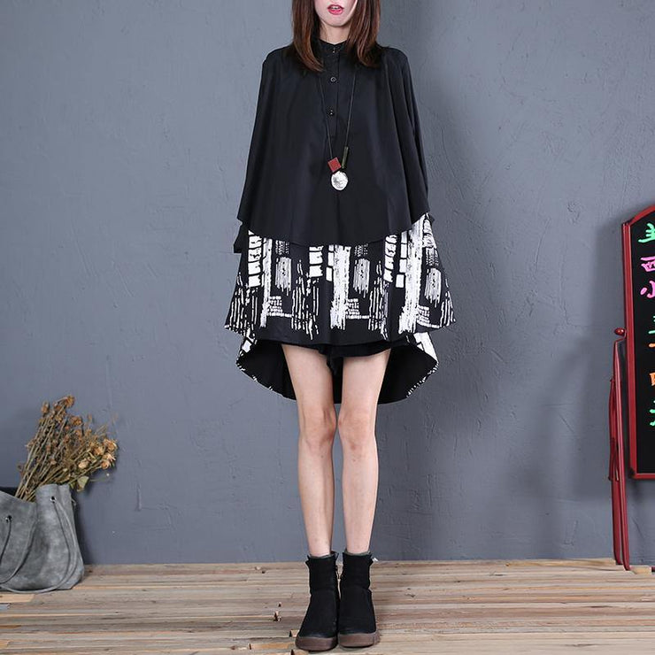 Women black cotton clothes For Women patchwork daily fall long shirt - bagstylebliss