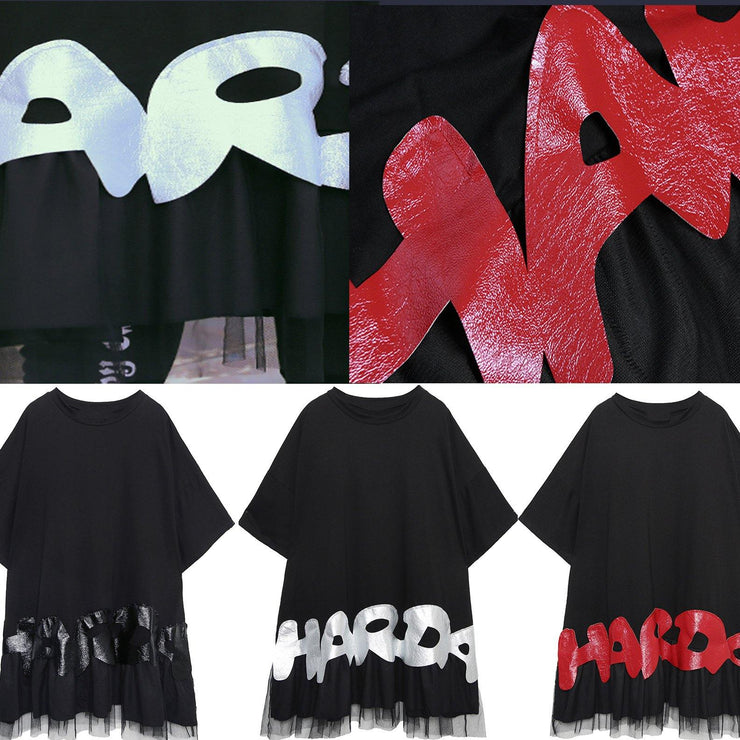 Women black cotton clothes For Women red alphabet prints tunic summer shirt - bagstylebliss