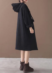 Women black cotton clothes Women hooded long winter Dress - bagstylebliss