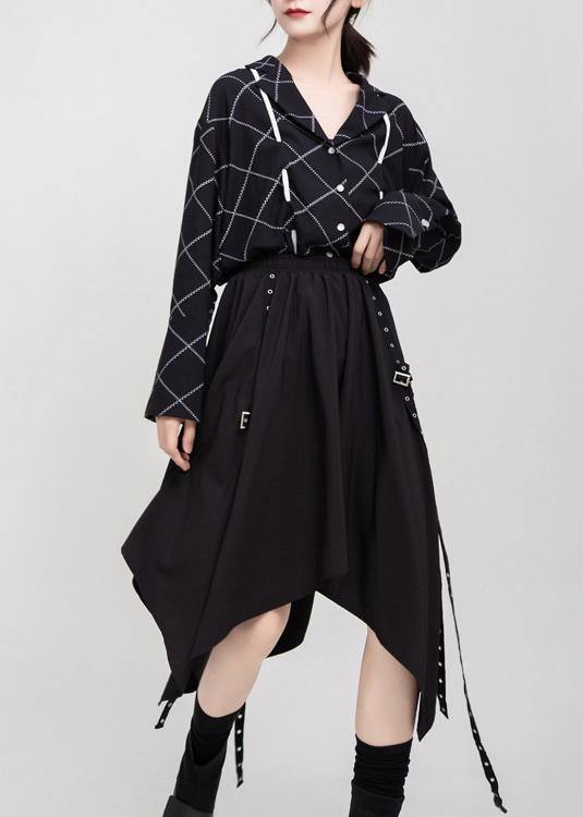 Women black cotton clothes elastic waist asymmetric Dress - bagstylebliss