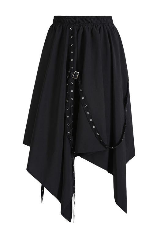 Women black cotton clothes elastic waist asymmetric Dress - bagstylebliss