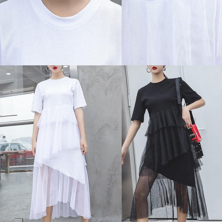 Women black cotton clothes patchwork tulle Maxi summer Dresses - bagstylebliss
