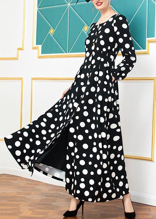 Women black cotton clothes winter big hem dotted Dresses - bagstylebliss