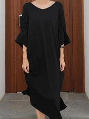 Women black cotton dresses o neck Cinched Kaftan summer Dresses - bagstylebliss